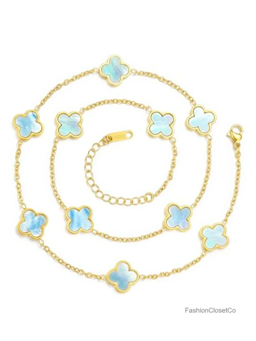 Real Mother of Pearl Four Leaf Clover Pendant Necklace, 18k Gold Plated,